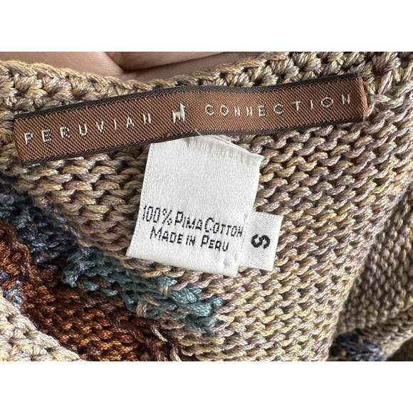Vintage Peruvian Connection Cardigan Pima Cotton Scalloped Fall Leaves SMALL - Picture 11 of 13